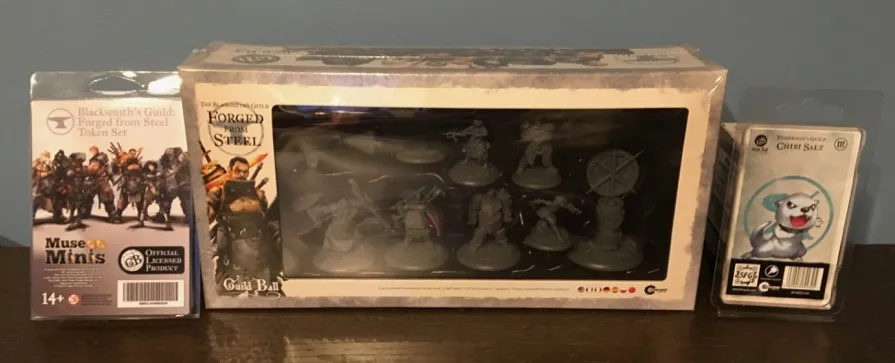 Guild Ball Blacksmith Guild, tokens, and Chibi Salt for Fisherman's Guild